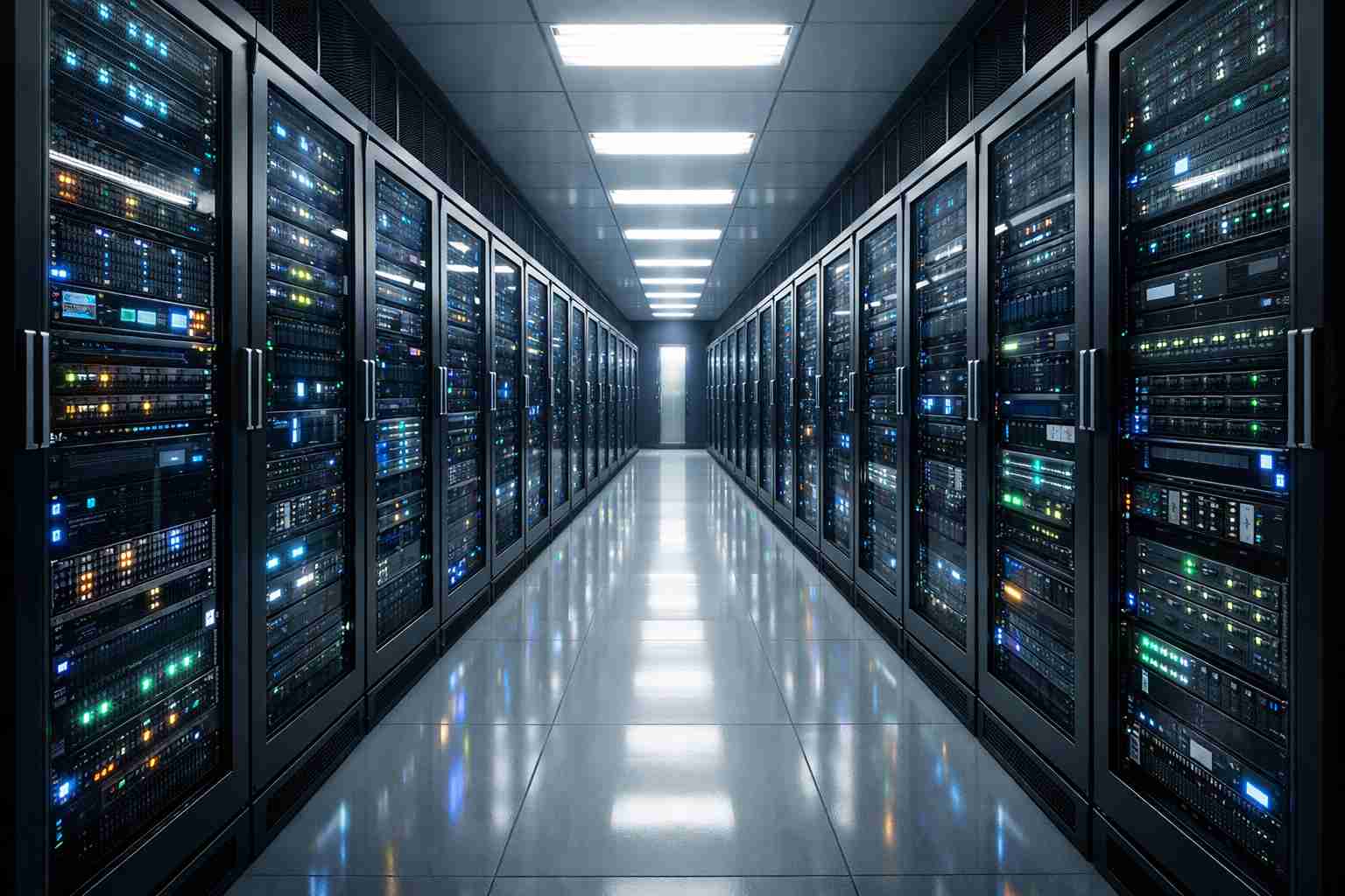 Servidores modernos de TI corporativa e infraestrutura de redes segura